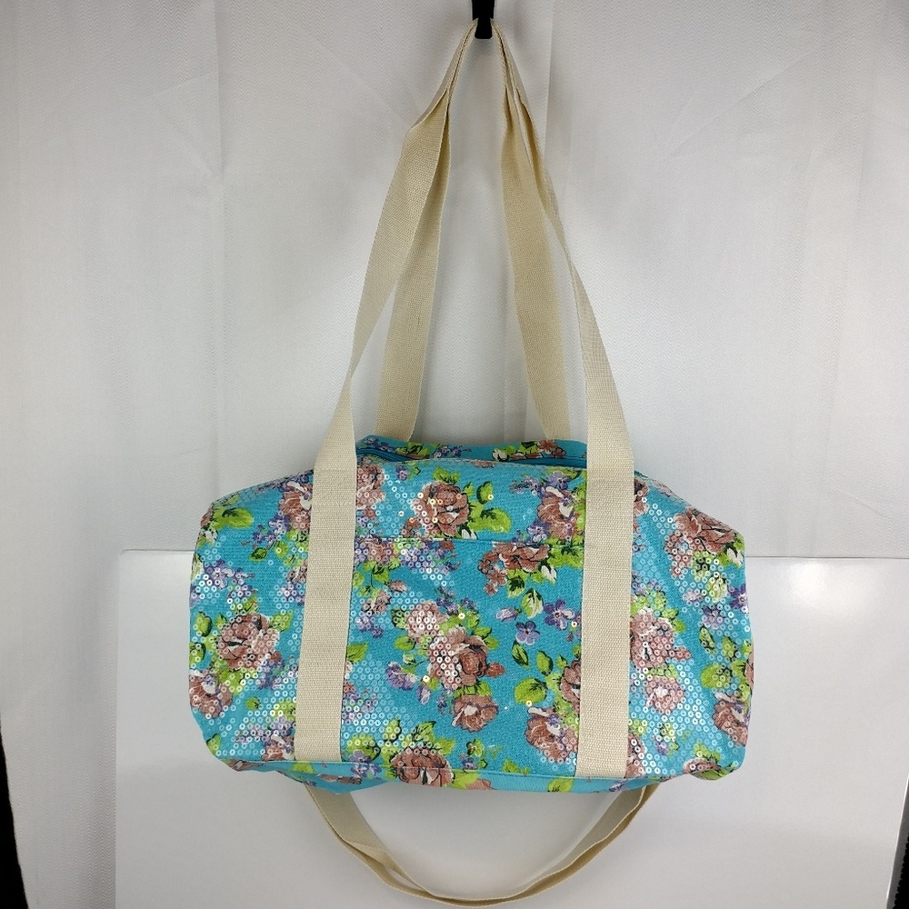 Wild Pair Floral Print Sequined Csnvas Duffle Bag